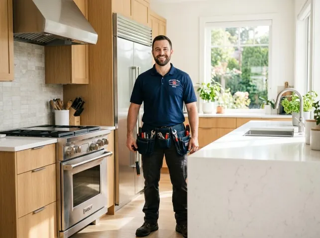 Appliance Repair Hero technician in a Ann Arbor, MI kitchen after an appliance repair
